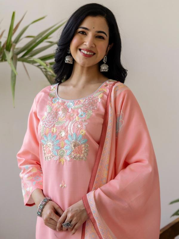 VP 9903 P Women’s Vertican Silk Straight Kurta Pent Dupatta Sets with Beads Work | 3pcs Ethnic Set